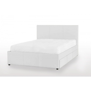 Deluxe Leather Queen Bed with 6 drawers- White